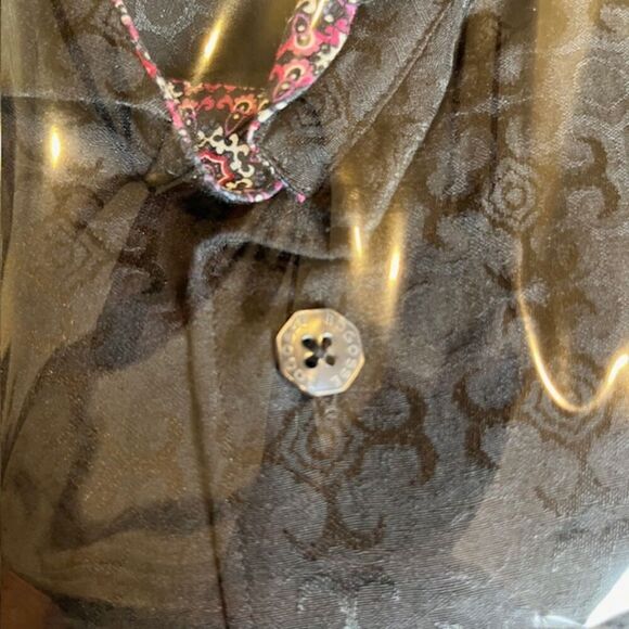 BOGOSSE Rare Embellished Black Button Down Contrast Print Cuff Shirt Size XL - Picture 9 of 10